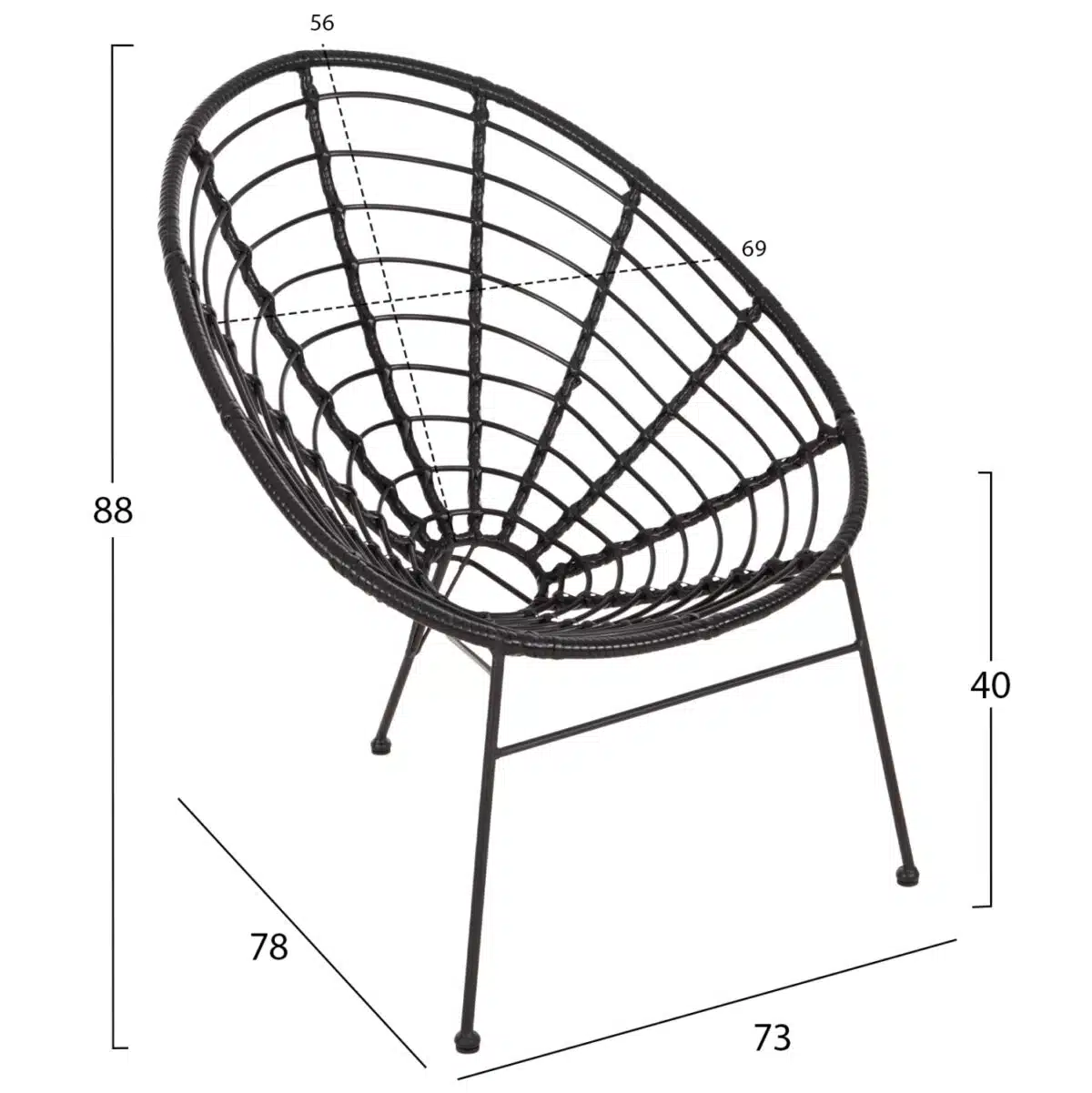ΠΟΛΥΘΡΟΝΑ ΤΥΠΟΥ ΦΩΛΙΑ ΜΕΤΑΛΛΙΚΗ ALLEGRA HM5458.12 ΜΕ WICKER-ΜΑΥΡΟ 73x78x88Υεκ. - Image 2