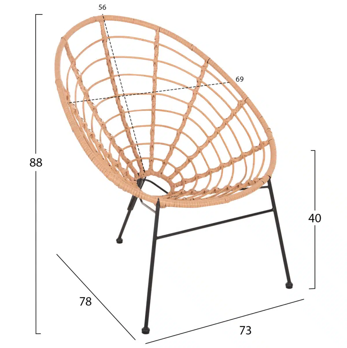ΠΟΛΥΘΡΟΝΑ ΤΥΠΟΥ ΦΩΛΙΑ ΜΕΤΑΛΛΙΚΗ ALLEGRA HM5458.11 ΜΕ WICKER ΜΠΕΖ 73x78x88Υεκ. - Image 2