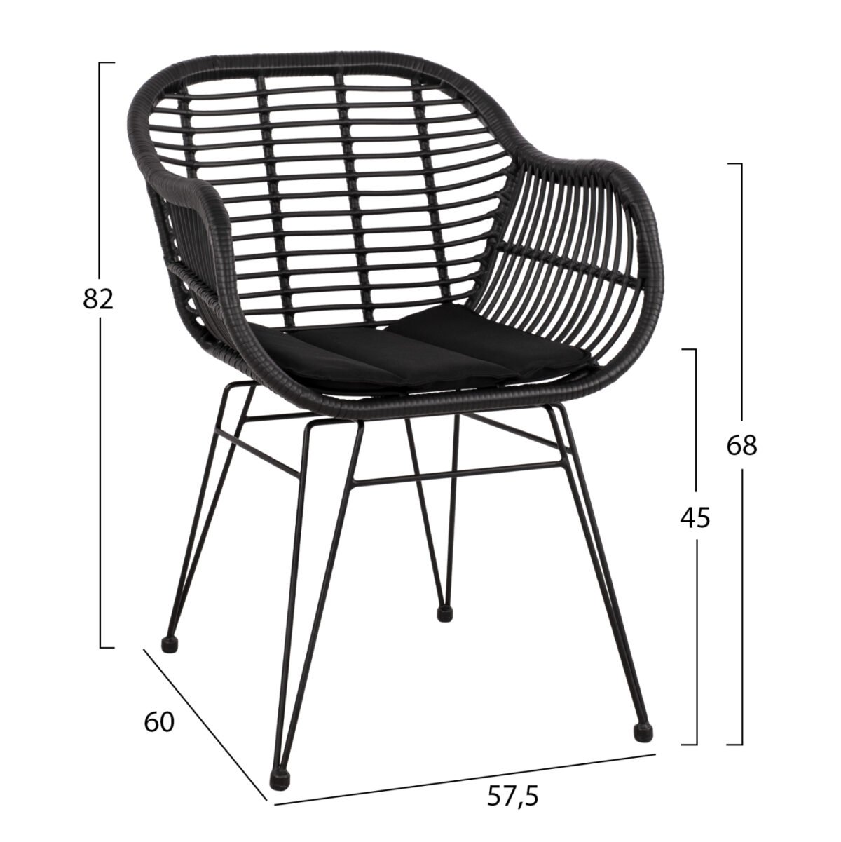 ΣΕΤ ΤΡΑΠΕΖΑΡΙΑΣ 3ΤΜΧ HM11871 ΜΕΤΑΛΛΟ & RATTAN ΣΕ ΜΑΥΡΟ ΧΡΩΜΑ - Image 2