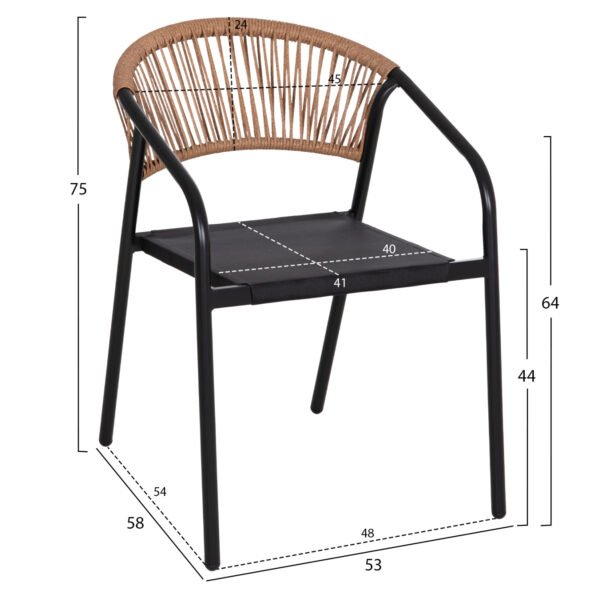 ΣΕΤ ΤΡΑΠΕΖΑΡΙΑΣ 5ΤΜΧ ADAM HM10727.03 ΚΑΡΕΚΛΕΣ ΜΕΤΑΛΛΙΚΕΣ & ΤΡΑΠΕΖΙ 110x60εκ ΜΑΥΡΟ - Image 3