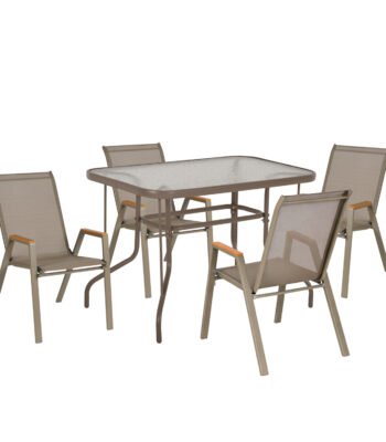 ΣΕΤ ΤΡΑΠΕΖΑΡΙΑΣ 5ΤΜΧ LEONE HM10835.04 ΚΑΡΕΚΛΕΣ ΜΕΤΑΛΛΙΚΕΣ & ΤΡΑΠΕΖΙ 110x60εκ ΣΑΜΠΑΝΙ