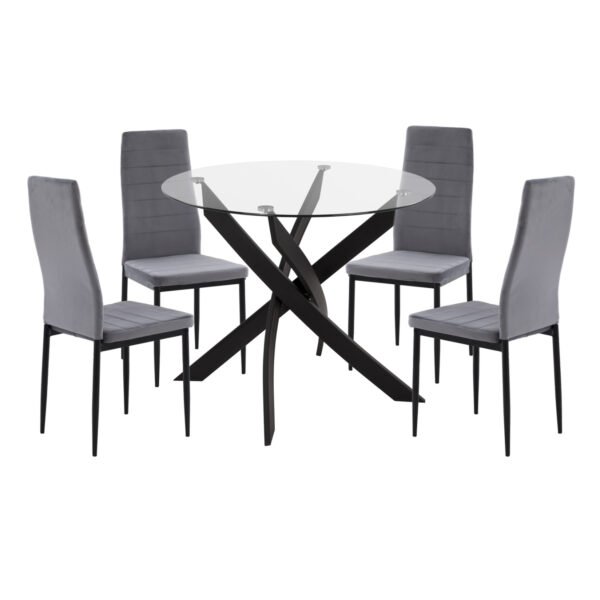 ΣΕΤ ΤΡΑΠΕΖΑΡΙΑΣ 5ΤΜΧ LADY HM21199.01 ΓΥΑΛΙ--ΜΕΤΑΛΛΟ ΣΕ ΜΑΥΡΟ & ΒΕΛΟΥΔΟ ΓΚΡΙ