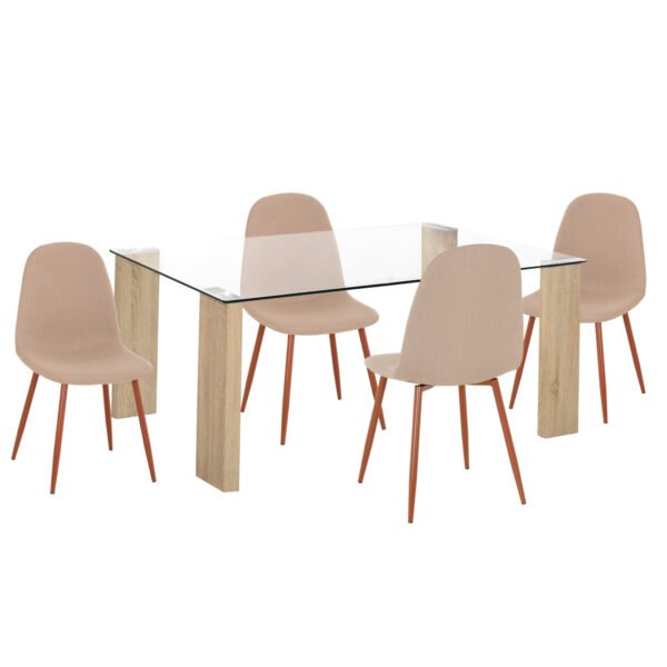 ΣΕΤ ΤΡΑΠΕΖΑΡΙΑΣ 5ΤΜΧ LEOMOR HM21270.01 ΤΡΑΠΕΖΙ & 4 ΚΑΡΕΚΛΕΣ - ΜΠΕΖ ΥΦΑΣΜΑ