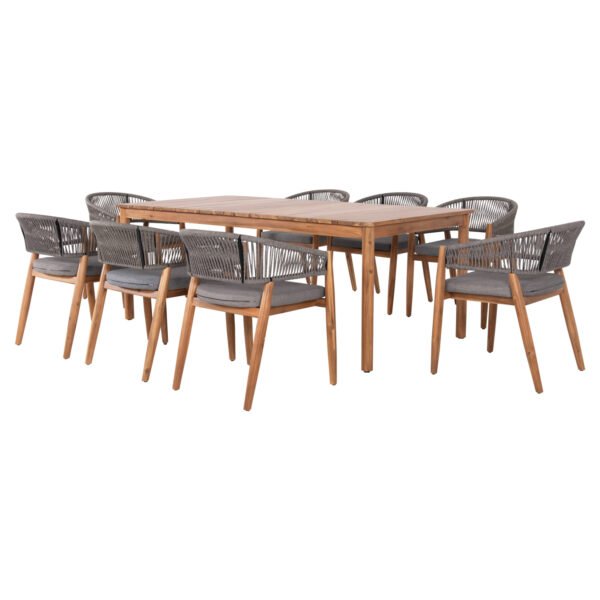 ΣΕΤ ΤΡΑΠΕΖΑΡΙΑΣ 9ΤΜΧ NAVANT HM21066.01 ΤΡΑΠΕΖΙ ΜΕ 8 ΚΑΡΕΚΛΕΣ ΞΥΛΟ ΑΚΑΚΙΑΣ-ΣΧΟΙΝΙ ΓΚΡΙ - Image 5