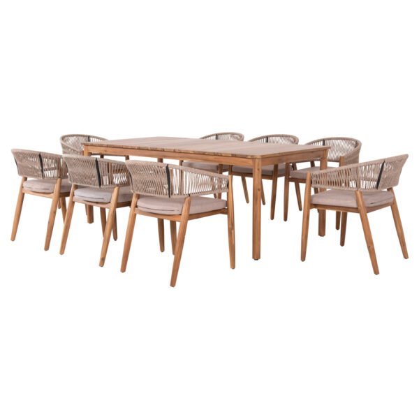 ΣΕΤ ΤΡΑΠΕΖΑΡΙΑΣ 9ΤΜΧ NAVANT HM21066.02 ΤΡΑΠΕΖΙ & 8 ΚΑΡΕΚΛΕΣ ΞΥΛΟ ΑΚΑΚΙΑΣ-ΣΧΟΙΝΙ ΜΠΕΖ - Image 5
