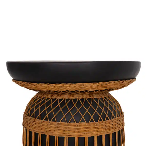 Prilep Βοηθητικό Τραπέζι Fiber Cement Μαύρο & Φυσικό Rattan Φ60x76.5cm - Image 4