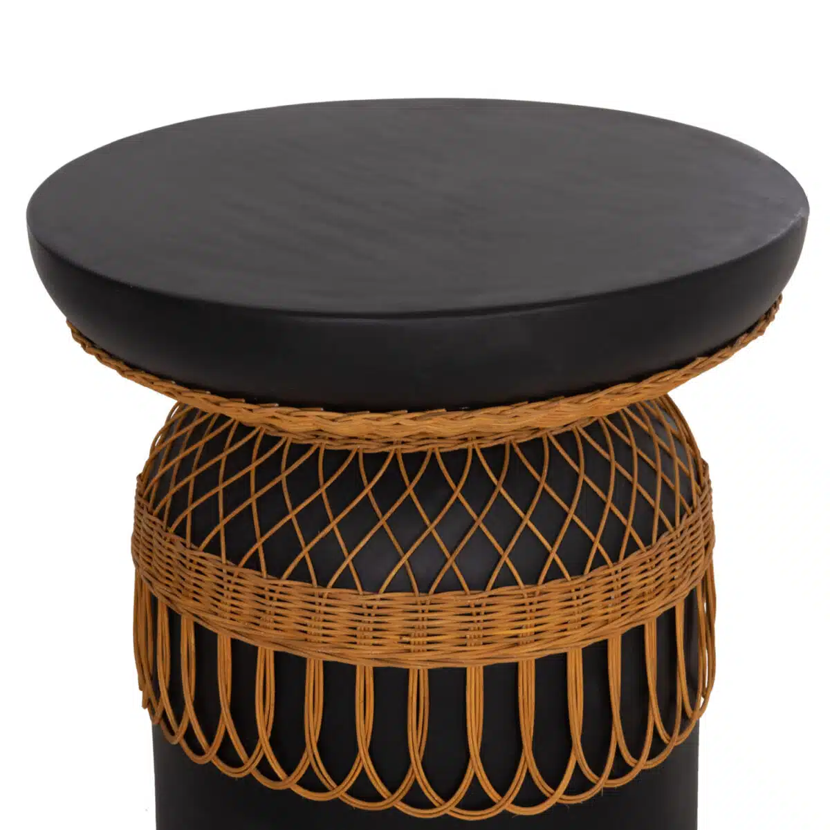 Prilep Βοηθητικό Τραπέζι Fiber Cement Μαύρο & Φυσικό Rattan Φ60x76.5cm - Image 7
