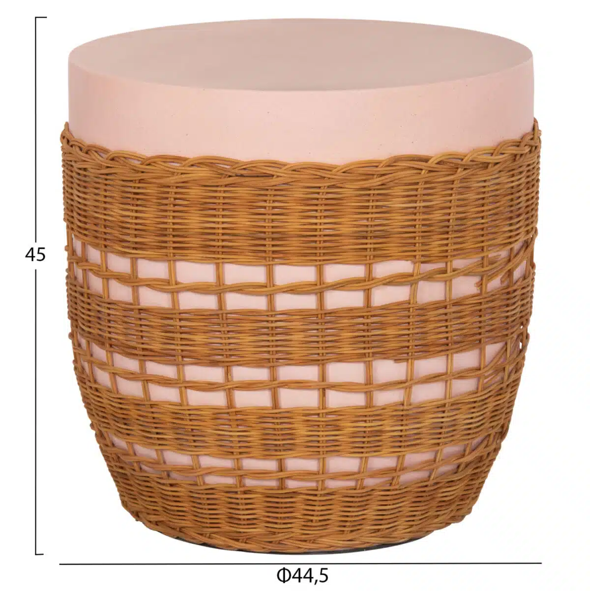 Vilhena Βοηθητικό Τραπέζι Fiber Cement Ροζ & Φυσικό Rattan Φ44.5x45cm - Image 2