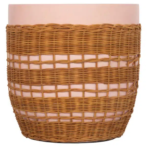 Vilhena Βοηθητικό Τραπέζι Fiber Cement Ροζ & Φυσικό Rattan Φ44.5x45cm - Image 3