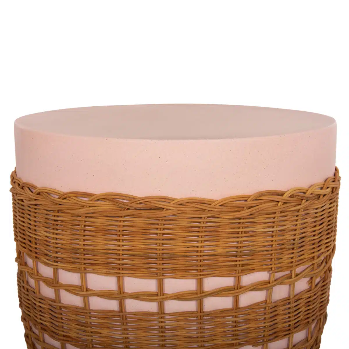 Vilhena Βοηθητικό Τραπέζι Fiber Cement Ροζ & Φυσικό Rattan Φ44.5x45cm - Image 4