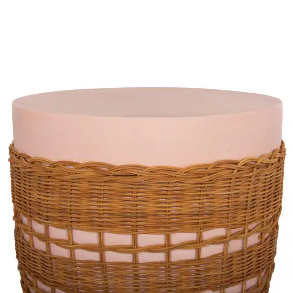 Vilhena Βοηθητικό Τραπέζι Fiber Cement Ροζ & Φυσικό Rattan Φ44.5x45cm - Image 4