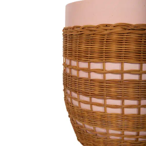 Vilhena Βοηθητικό Τραπέζι Fiber Cement Ροζ & Φυσικό Rattan Φ44.5x45cm - Image 6