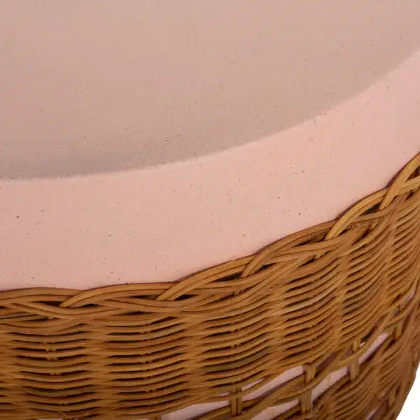 Vilhena Βοηθητικό Τραπέζι Fiber Cement Ροζ & Φυσικό Rattan Φ44.5x45cm - Image 9