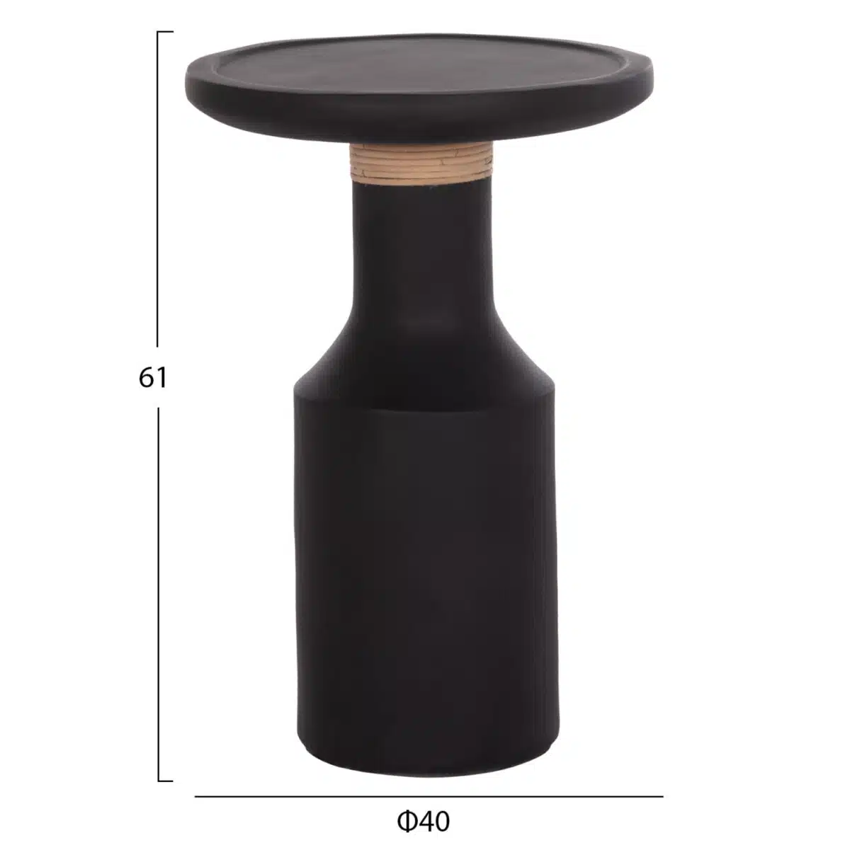 Tred Βοηθητικό Τραπέζι Fiber Cement Μαύρο & Φυσικό Rattan Φ40x61cm - Image 2