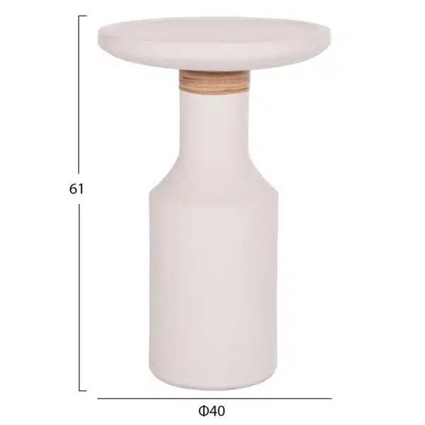 Tred Βοηθητικό Τραπέζι Fiber Cement Λευκό & Φυσικό Rattan Φ40x61cm - Image 2