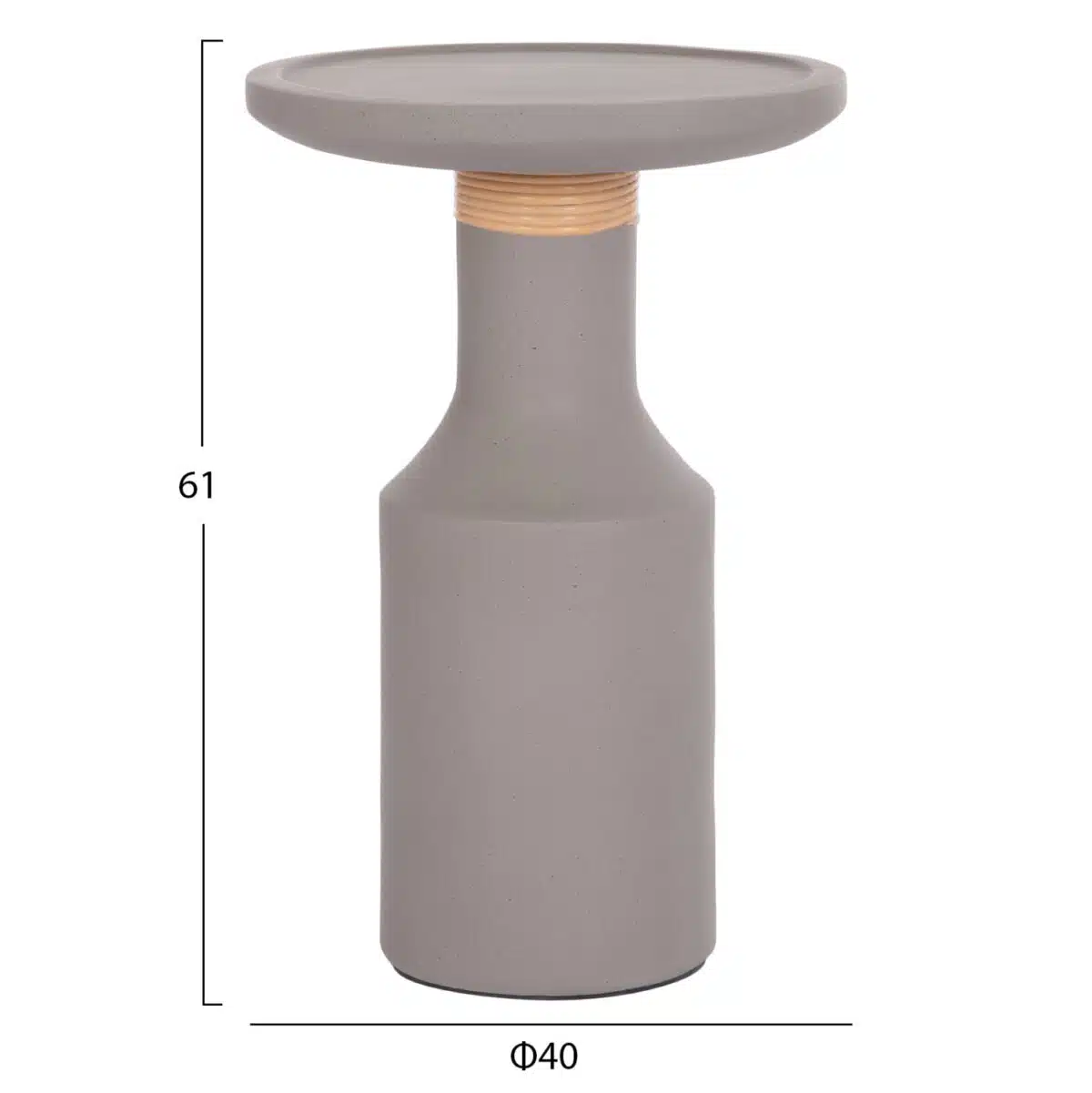 Tred Βοηθητικό Τραπέζι Fiber Cement Γκρι & Φυσικό Rattan Φ40x61cm - Image 2