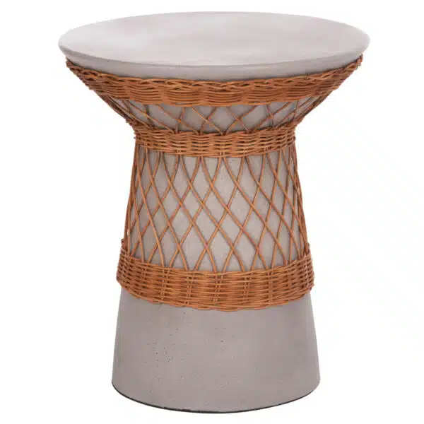 ΒΟΗΘΗΤΙΚΟ ΤΡΑΠΕΖΙ ΣΤΡΟΓΓΥΛΟ DELIA HM18167.03 FIBER CEMENT ΓΚΡΙ & RATTAN Φ40x45Υεκ