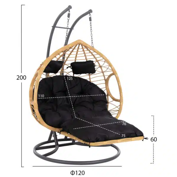 ΔΙΠΛΗ ΚΡΕΜΑΣΤΗ ΦΩΛΙΑ ME ΥΠΟΠΟΔΙΟ GRACIE HM5754.02 ΜΠΕΖ ΣΥΝΘ.RATTAN-ΓΚΡΙ ΜΕΤΑΛ.ΣΚΕΛΕΤΟΣ Φ120x200Υεκ - Image 2