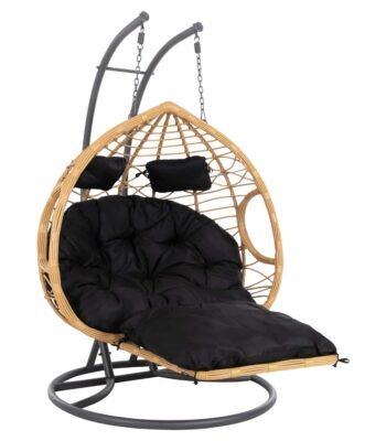 ΔΙΠΛΗ ΚΡΕΜΑΣΤΗ ΦΩΛΙΑ ME ΥΠΟΠΟΔΙΟ GRACIE HM5754.02 ΜΠΕΖ ΣΥΝΘ.RATTAN-ΓΚΡΙ ΜΕΤΑΛ.ΣΚΕΛΕΤΟΣ Φ120x200Υεκ