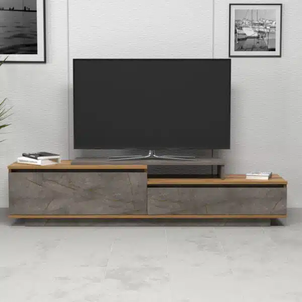 ΕΠΙΠΛΟ TV LEIS HM18186 ΜΕΛΑΜΙΝΗ ΣΕ ΦΥΣΙΚΟ ΞΥΛΟΥ & ΟΨΗ ΓΚΡΙ ΜΑΡΜΑΡΟ 180x35x42Υεκ. - Image 3