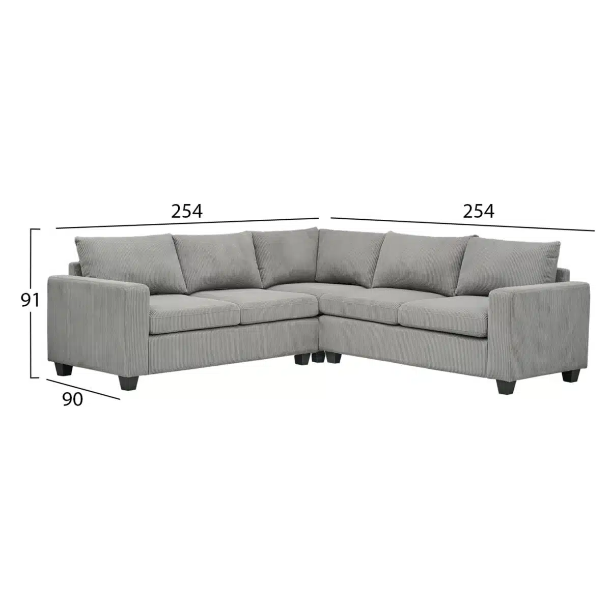 ΓΩΝΙΑΚΟΣ ΚΑΝΑΠΕΣ CALDER HM3286.01 ΓΚΡΙ ΥΦΑΣΜΑ 254x254x90x91Υεκ. - Image 2
