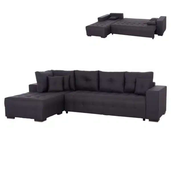 ΓΩΝΙΑΚΟΣ ΚΑΝΑΠΕΣ-ΚΡΕΒΑΤΙ ΜΕ ΑΠΟΘ.ΧΩΡΟ TRENDSTON HM3302.01L ΓΚΡΙ ΥΦΑΣΜΑ 298x177x95Υεκ