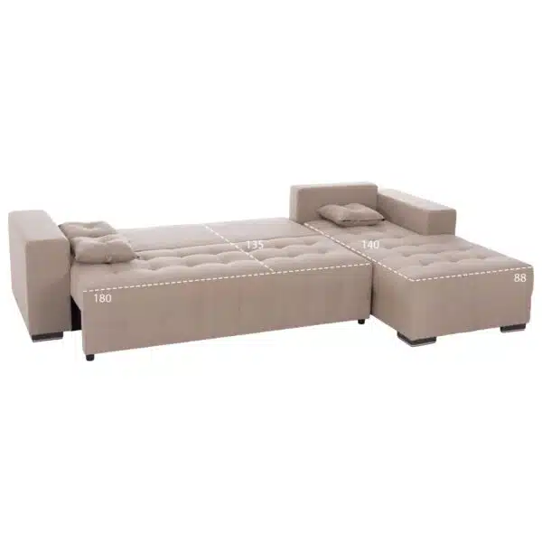 ΓΩΝΙΑΚΟΣ ΚΑΝΑΠΕΣ-ΚΡΕΒΑΤΙ ΜΕ ΑΠΟΘ.ΧΩΡΟ TRENDSTON HM3302.03R ΜΠΕΖ ΥΦΑΣΜΑ 298x177x95Υεκ - Image 3