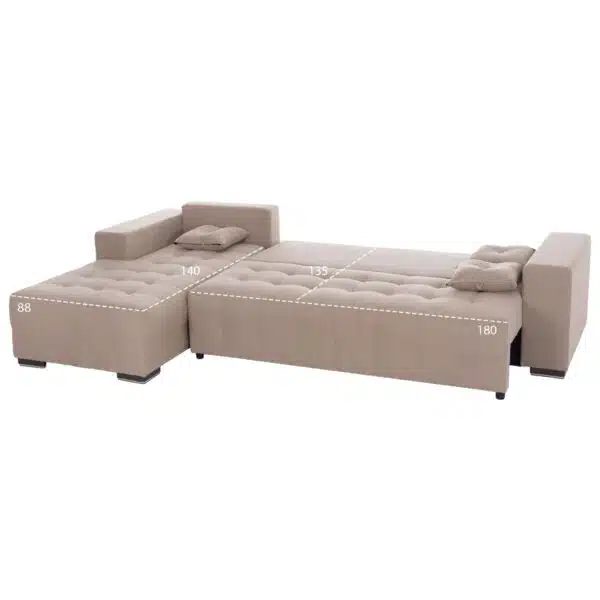 ΓΩΝΙΑΚΟΣ ΚΑΝΑΠΕΣ-ΚΡΕΒΑΤΙ ΜΕ ΑΠΟΘ.ΧΩΡΟ TRENDSTON HM3302.03L ΜΠΕΖ ΥΦΑΣΜΑ 298x177x95Υεκ - Image 3