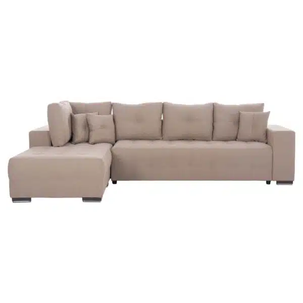 ΓΩΝΙΑΚΟΣ ΚΑΝΑΠΕΣ-ΚΡΕΒΑΤΙ ΜΕ ΑΠΟΘ.ΧΩΡΟ TRENDSTON HM3302.03L ΜΠΕΖ ΥΦΑΣΜΑ 298x177x95Υεκ - Image 4