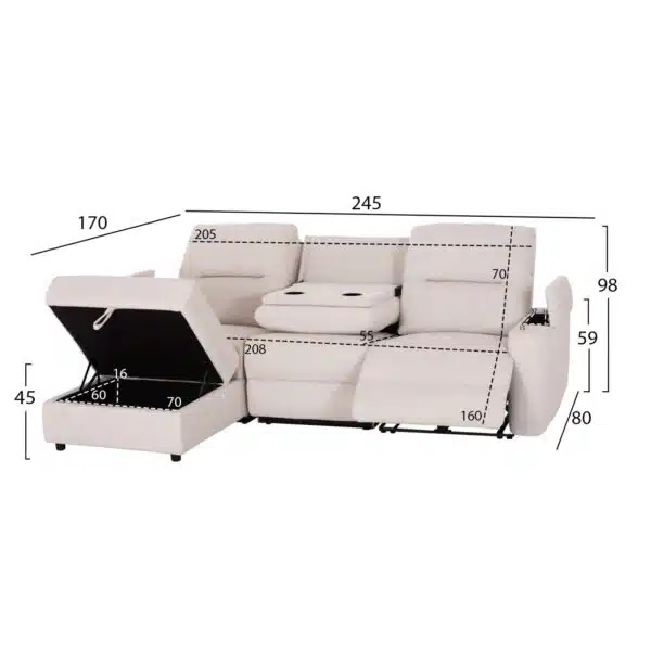 ΚΑΝΑΠΕΣ ΑΡΙΣΤΕΡΗ ΓΩΝΙΑ SYNTHIA HM3308.01L ΑΝΑΚΛΙΣΗ & ΑΠΟΘ.ΧΩΡΟΣ--ΜΠΕΖ 245x170x98Υεκ - Image 2
