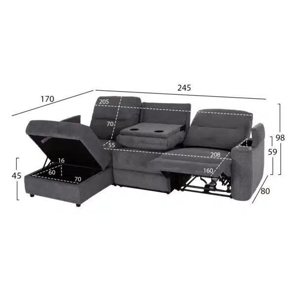 ΚΑΝΑΠΕΣ ΑΡΙΣΤΕΡΗ ΓΩΝΙΑ SYNTHIA HM3308.03L ΑΝΑΚΛΙΣΗ & ΑΠΟΘ.ΧΩΡΟΣ--ΓΚΡΙ 245x170x98Υεκ - Image 2