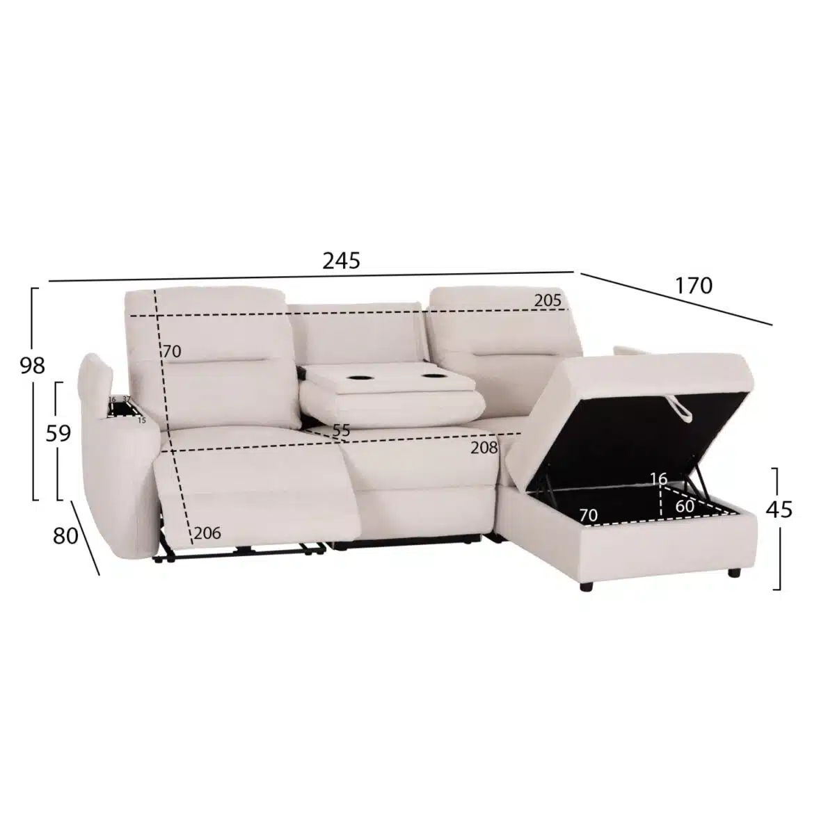ΚΑΝΑΠΕΣ ΔΕΞΙΑ ΓΩΝΙΑ SYNTHIA HM3308.01R ΑΝΑΚΛΙΣΗ & ΑΠΟΘ.ΧΩΡΟΣ--ΜΠΕΖ 245x170x98Υεκ - Image 2