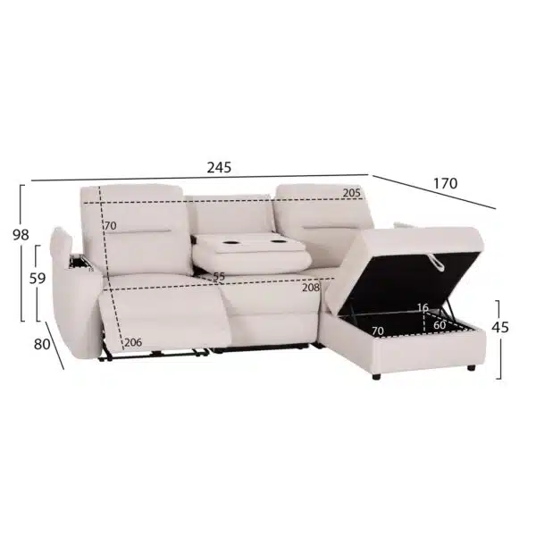 ΚΑΝΑΠΕΣ ΔΕΞΙΑ ΓΩΝΙΑ SYNTHIA HM3308.01R ΑΝΑΚΛΙΣΗ & ΑΠΟΘ.ΧΩΡΟΣ--ΜΠΕΖ 245x170x98Υεκ - Image 2
