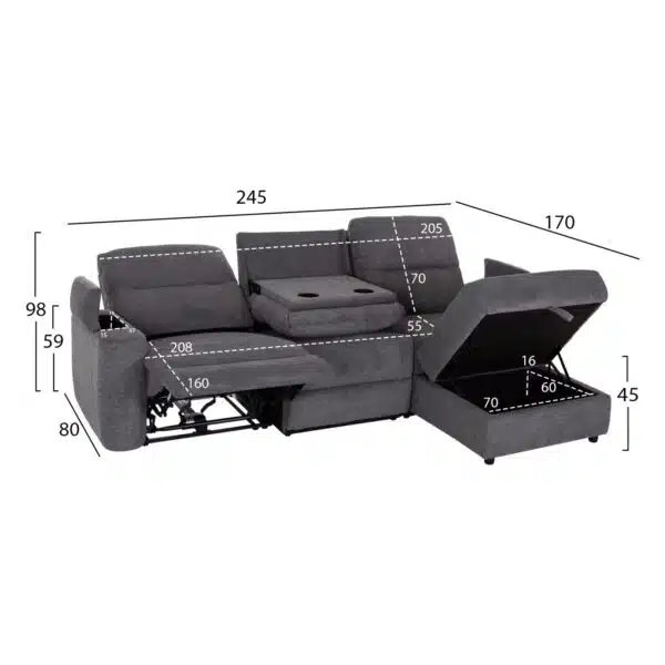 ΚΑΝΑΠΕΣ ΔΕΞΙΑ ΓΩΝΙΑ SYNTHIA HM3308.03R ΑΝΑΚΛΙΣΗ & ΑΠΟΘ.ΧΩΡΟΣ--ΓΚΡΙ 245x170x98Υεκ - Image 2