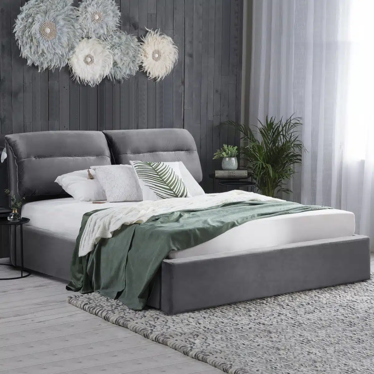 ΚΡΕΒΑΤΙ ΔΙΠΛΟ & ΣΤΡΩΜΑ KENDRA HM10720.01 ΓΚΡΙ ΒΕΛΟΥΔΟ ΜΕ ΑΠΟΘ.ΧΩΡΟ--ΓΙΑ 160x200εκ - Image 2