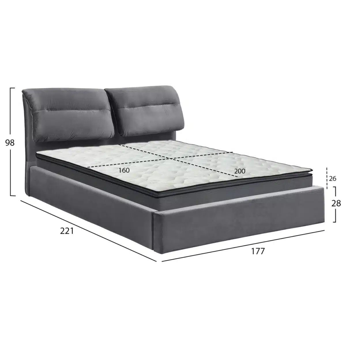 ΚΡΕΒΑΤΙ ΔΙΠΛΟ & ΣΤΡΩΜΑ KENDRA HM10720.01 ΓΚΡΙ ΒΕΛΟΥΔΟ ΜΕ ΑΠΟΘ.ΧΩΡΟ--ΓΙΑ 160x200εκ - Image 3