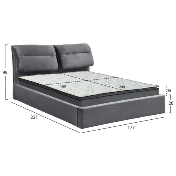 ΚΡΕΒΑΤΙ ΔΙΠΛΟ & ΣΤΡΩΜΑ KENDRA HM10720.01 ΓΚΡΙ ΒΕΛΟΥΔΟ ΜΕ ΑΠΟΘ.ΧΩΡΟ--ΓΙΑ 160x200εκ - Image 3