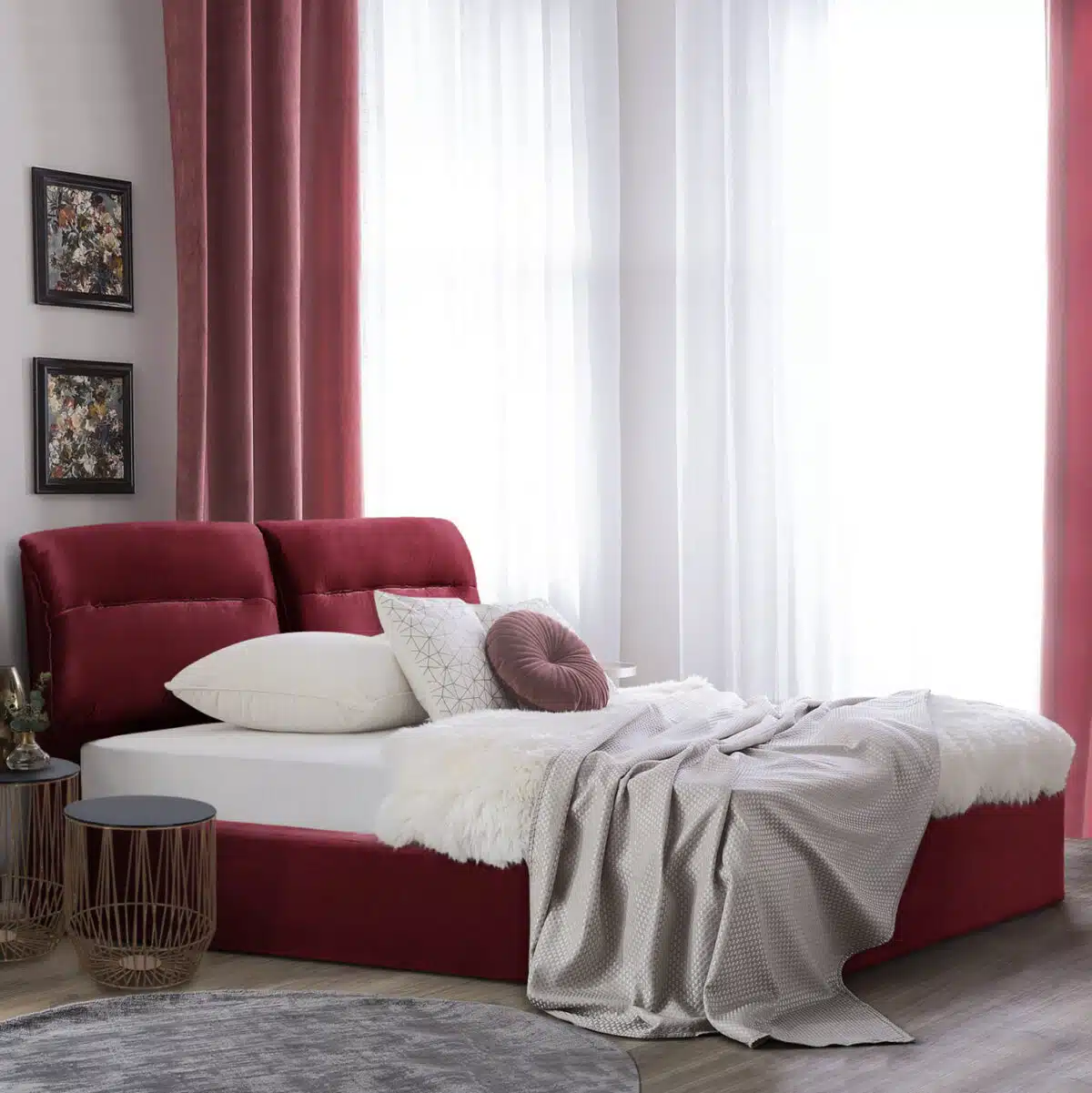 ΚΡΕΒΑΤΙ ΔΙΠΛΟ & ΣΤΡΩΜΑ KENDRA HM10720.06 ΚΟΚΚΙΝΟ ΒΟΥΡΓΟΥΝΔΙΑΣ ΒΕΛΟΥΔΟ--ΑΠΟΘ.ΧΩΡΟΣ--160x200εκ - Image 2