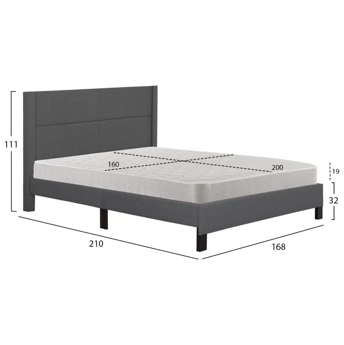 ΚΡΕΒΑΤΙ ΔΙΠΛΟ & ΣΤΡΩΜΑ TRILLOP HM21202.12 ΓΚΡΙ ΥΦΑΣΜΑ--ΓΙΑ 160x200εκ - Image 3