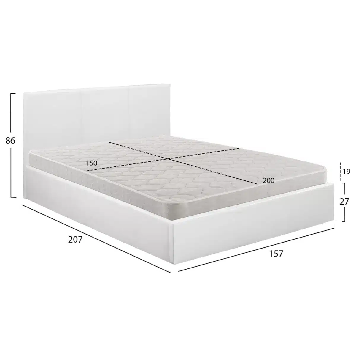 ΚΡΕΒΑΤΙ ΔΙΠΛΟ & ΣΤΡΩΜΑ 150x200εκ BOBBI HM21271.01 ΛΕΥΚΟ PU ΜΕ ΑΠΟΘ.ΧΩΡΟ - Image 3