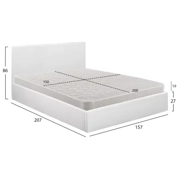 ΚΡΕΒΑΤΙ ΔΙΠΛΟ & ΣΤΡΩΜΑ 150x200εκ BOBBI HM21271.01 ΛΕΥΚΟ PU ΜΕ ΑΠΟΘ.ΧΩΡΟ - Image 3
