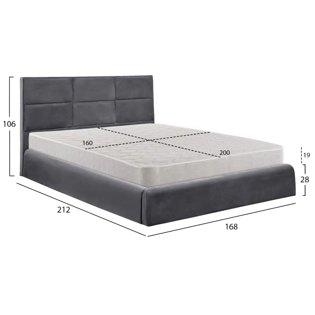 ΚΡΕΒΑΤΙ ΔΙΠΛΟ & ΣΤΡΩΜΑ BRILEY HM21272.01 ΓΚΡΙ ΒΕΛΟΥΔΟ ΜΕ ΑΠΟΘ.ΧΩΡΟ--ΓΙΑ 160x200εκ - Image 3