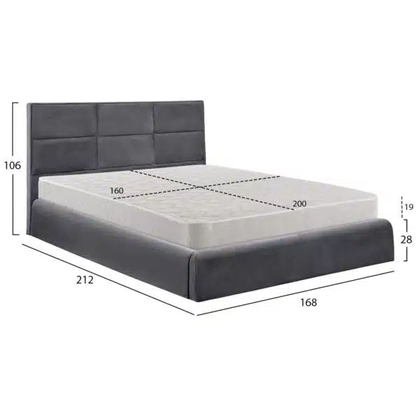 ΚΡΕΒΑΤΙ ΔΙΠΛΟ & ΣΤΡΩΜΑ BRILEY HM21272.01 ΓΚΡΙ ΒΕΛΟΥΔΟ ΜΕ ΑΠΟΘ.ΧΩΡΟ--ΓΙΑ 160x200εκ - Image 3