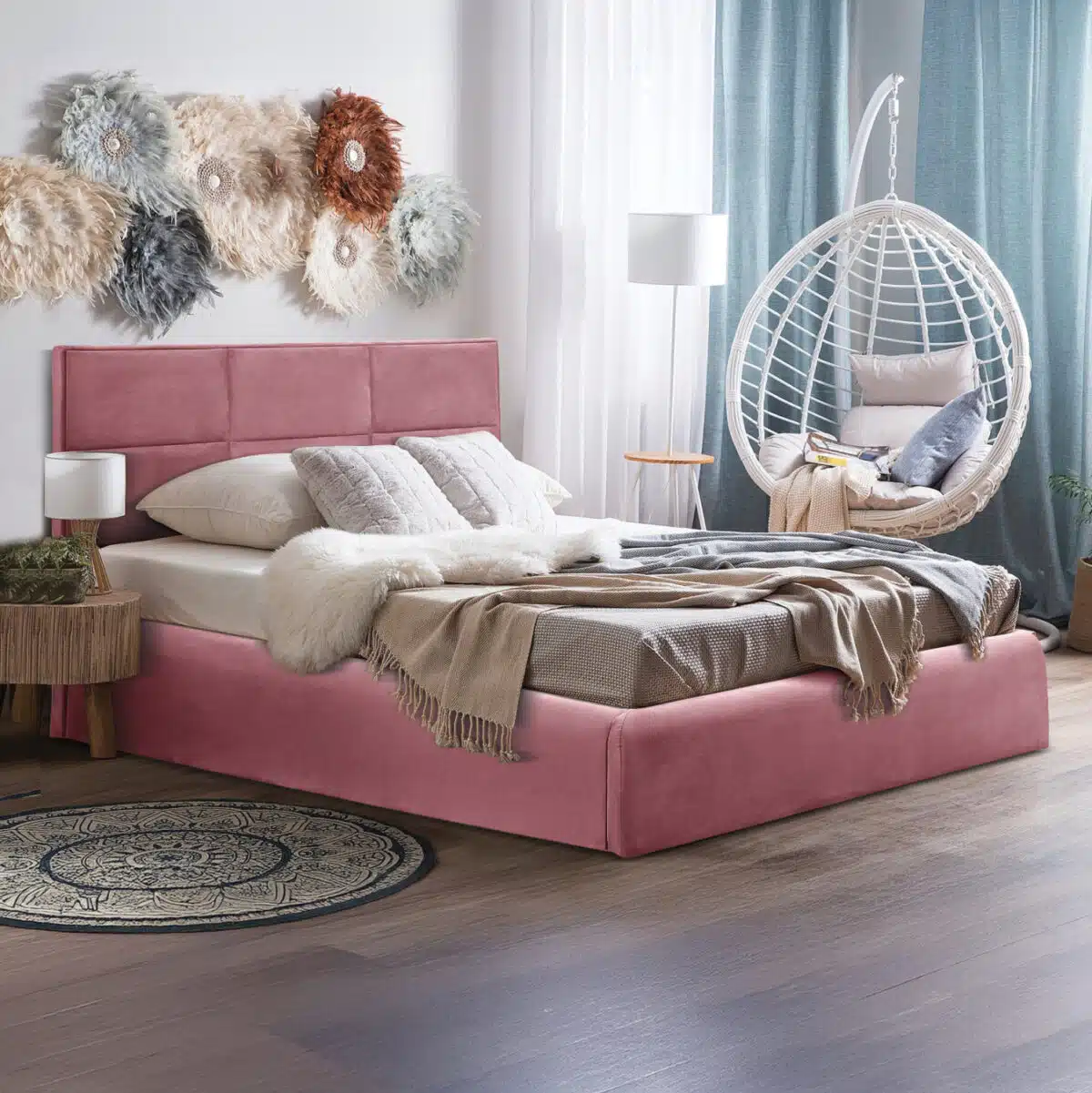 ΚΡΕΒΑΤΙ ΔΙΠΛΟ & ΣΤΡΩΜΑ BRILEY HM21272.02 ΣΑΠΙΟ ΜΗΛΟ ΒΕΛΟΥΔΟ ΜΕ ΑΠΟΘ.ΧΩΡΟ--ΓΙΑ 160x200εκ - Image 2