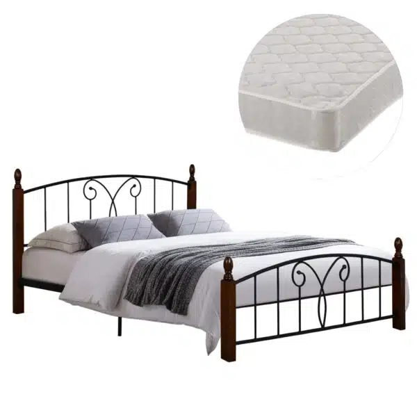 ΚΡΕΒΑΤΙ ΔΙΠΛΟ & ΣΤΡΩΜΑ SUZIE HM21332 ΜΕΤΑΛΛΟ & ΞΥΛΟ ΣΕ ΚΑΡΥΔΙ--ΣΤΡΩΜΑ 150x200εκ