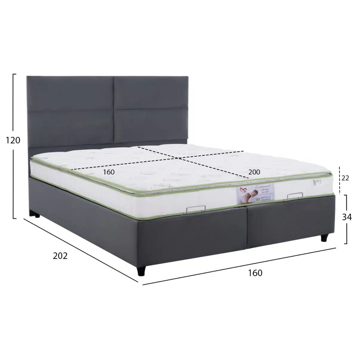 ΚΡΕΒΑΤΙ ΜΕ ΣΤΡΩΜΑ ΔΙΠΛΟ MILO HM21163 ΓΚΡΙ ΒΕΛΟΥΔΟ & ΑΠΟΘ.ΧΩΡΟΣ-ΓΙΑ 160x200εκ. - Image 3
