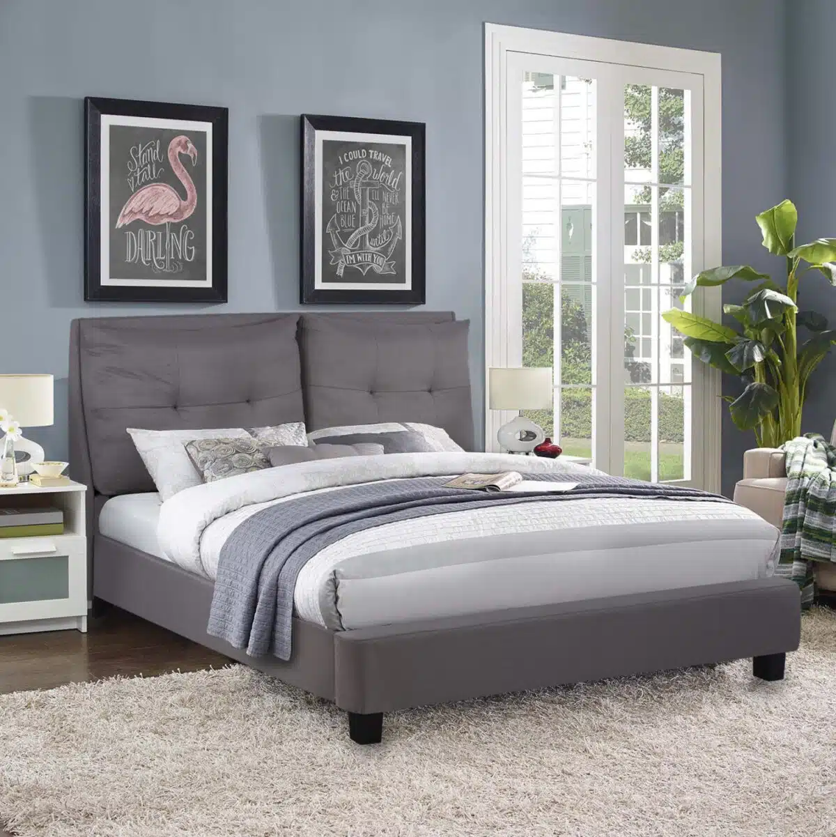 ΚΡΕΒΑΤΙ ΜΕ ΣΤΡΩΜΑ BILLIE HM21284.03 ΓΚΡΙ ΥΦΑΣΜΑ--ΓΙΑ 160x200εκ - Image 2