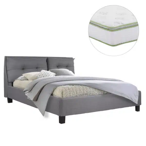 ΚΡΕΒΑΤΙ ΜΕ ΣΤΡΩΜΑ BILLIE HM21284.03 ΓΚΡΙ ΥΦΑΣΜΑ--ΓΙΑ 160x200εκ