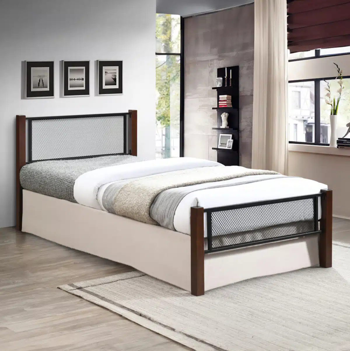 ΚΡΕΒΑΤΙ ΜΟΝΟ RAYVEN HM689 RUBBERWOOD ΣΕ DIRTY OAK-ΜΕΤΑΛΛΟ ΣΕ ΜΑΥΡΟ--ΓΙΑ 90x190εκ - Image 2