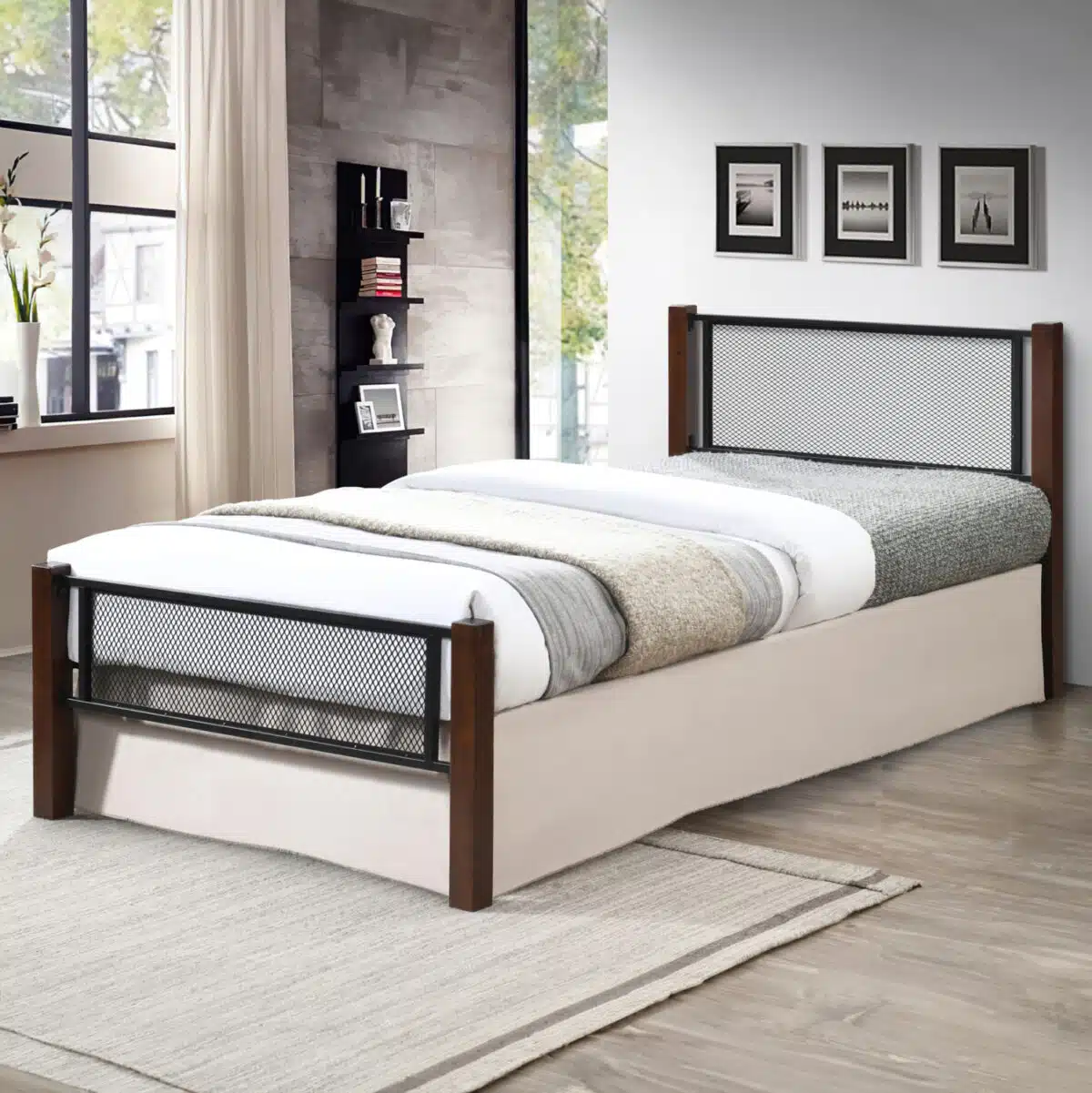 ΚΡΕΒΑΤΙ ΜΟΝΟ & ΣΤΡΩΜΑ RAYVEN HM21335 ΜΕΤΑΛΛΟ & ΞΥΛΟ ΣΕ DIRTY OAK--ΣΤΡΩΜΑ 90x190εκ - Image 2